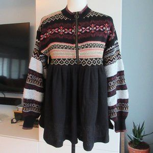 NEW Anthro Free People Tunic Sz XS/S Black Fair Isle Cabin Fever Thermal Sweater